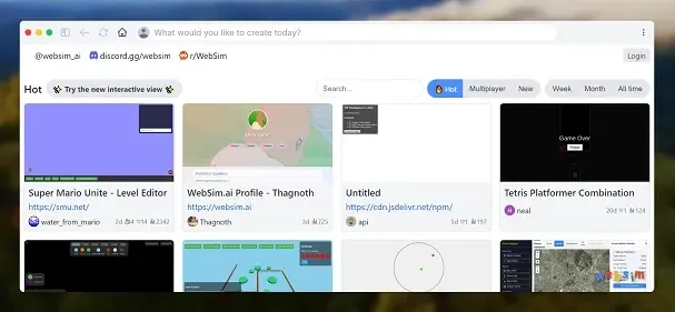 Websim AI preview